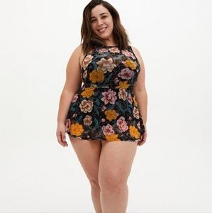 New/tags Underwire Short Mesh Overlay Swim Dress With Brief